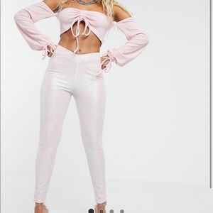 ASOS glitter jeggings in oyster